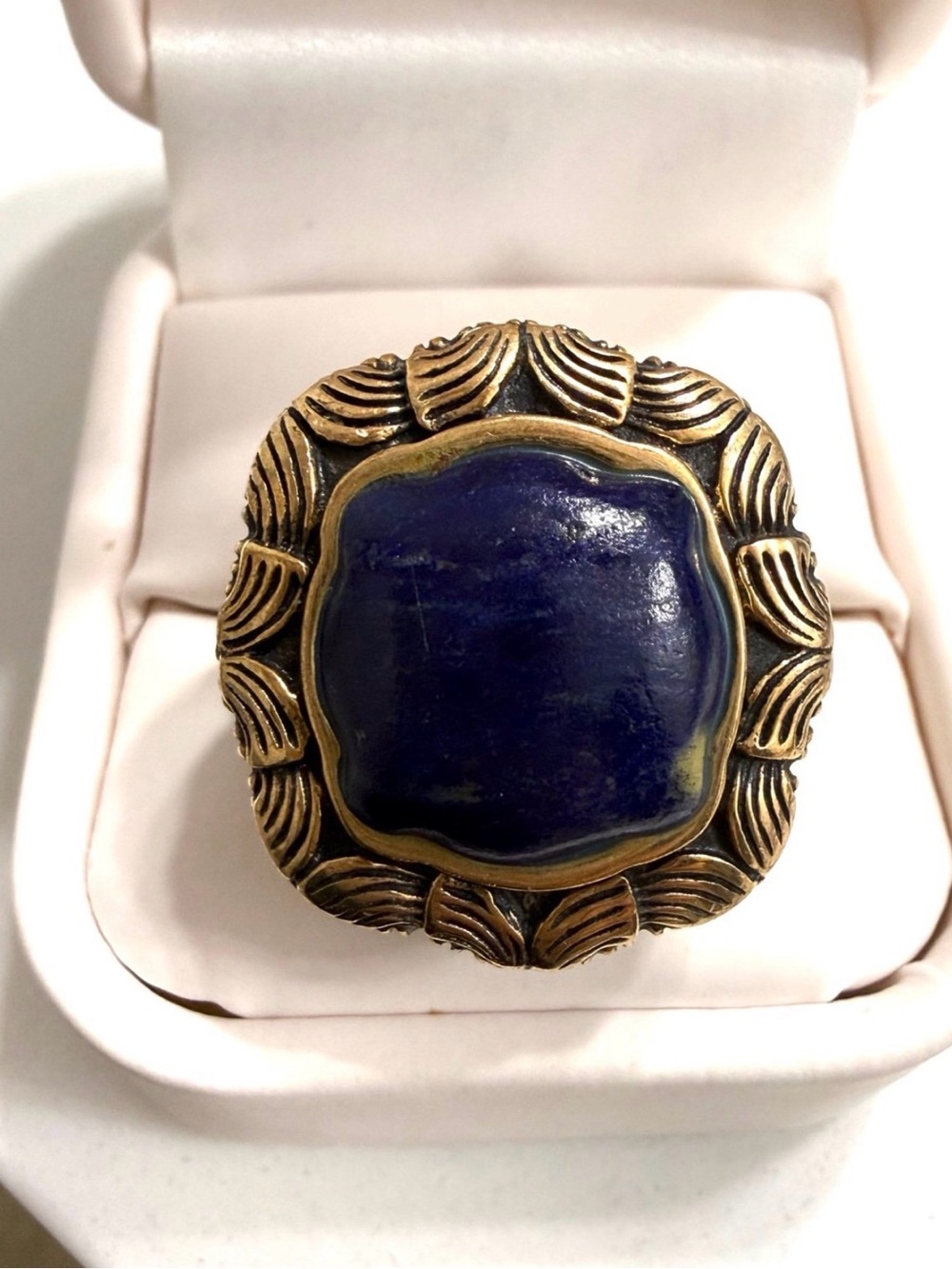 Vintage Studio Barse Thai Bronze Lapis Lazuli Statement Ring Size 9 Heavy 17.8g